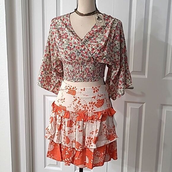 💲6️⃣ Bundled ✔️Floral Ruffle Layered Flowy Boho Skirt Casual Colorful M - Picture 1 of 14